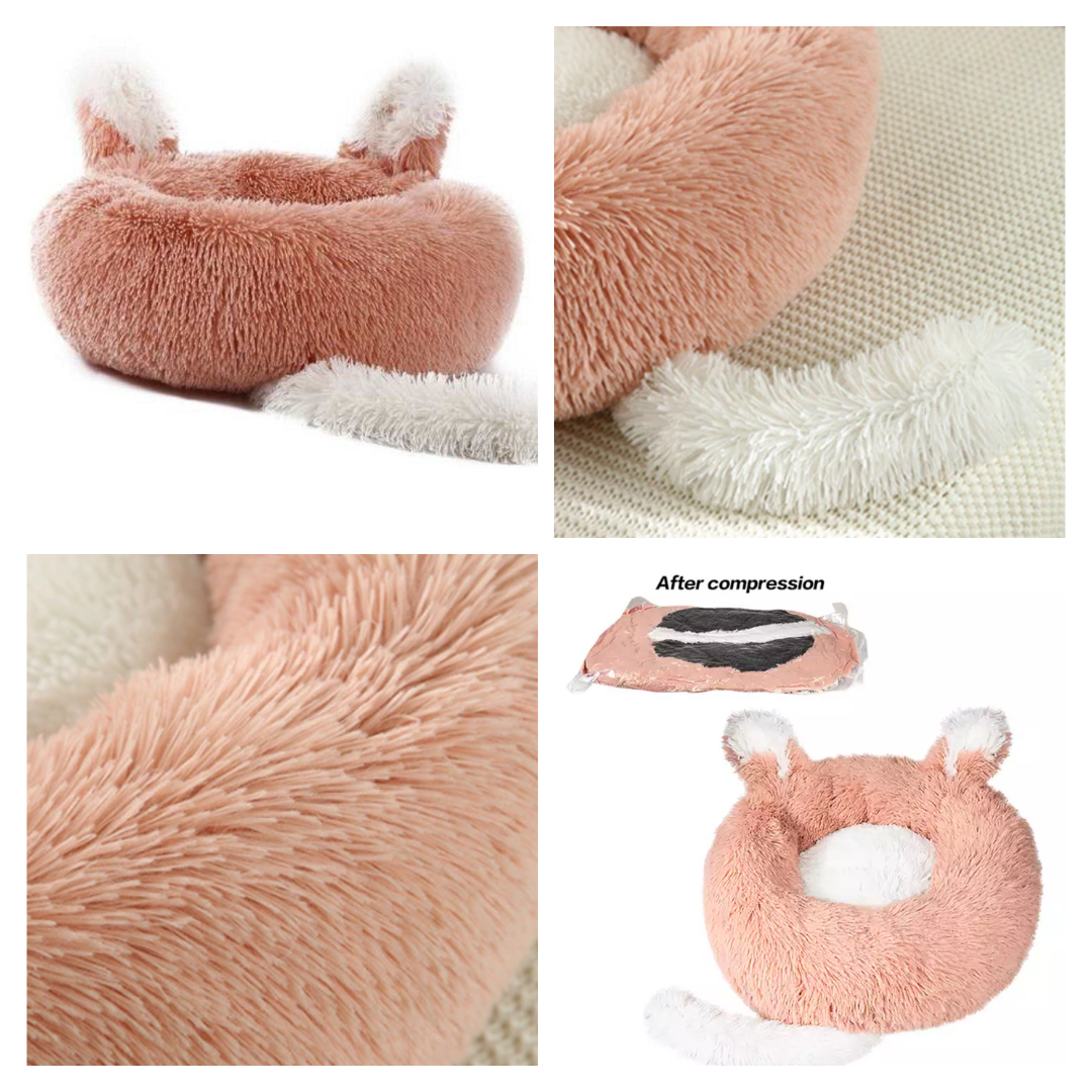 Plush Pet Bed with Ears & Tail – Soft Cozy Bed for Cats & Small Dogs