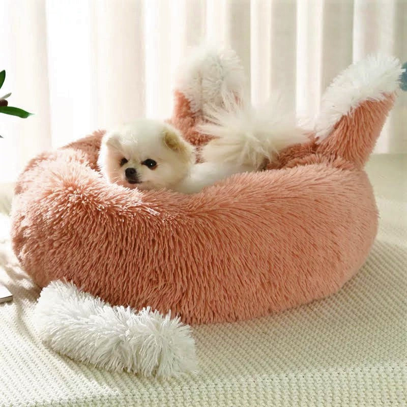 Plush Pet Bed with Ears & Tail – Soft Cozy Bed for Cats & Small Dogs